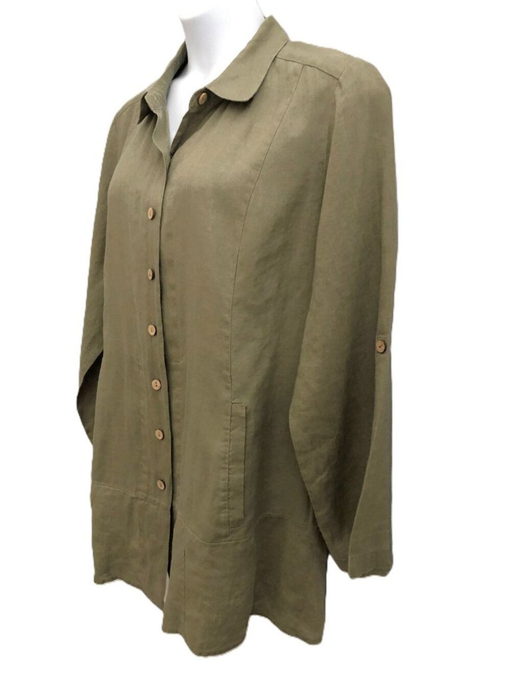 Soft Surroundings Linen Button Front Long Tunic Shirt Pockets Size 2X